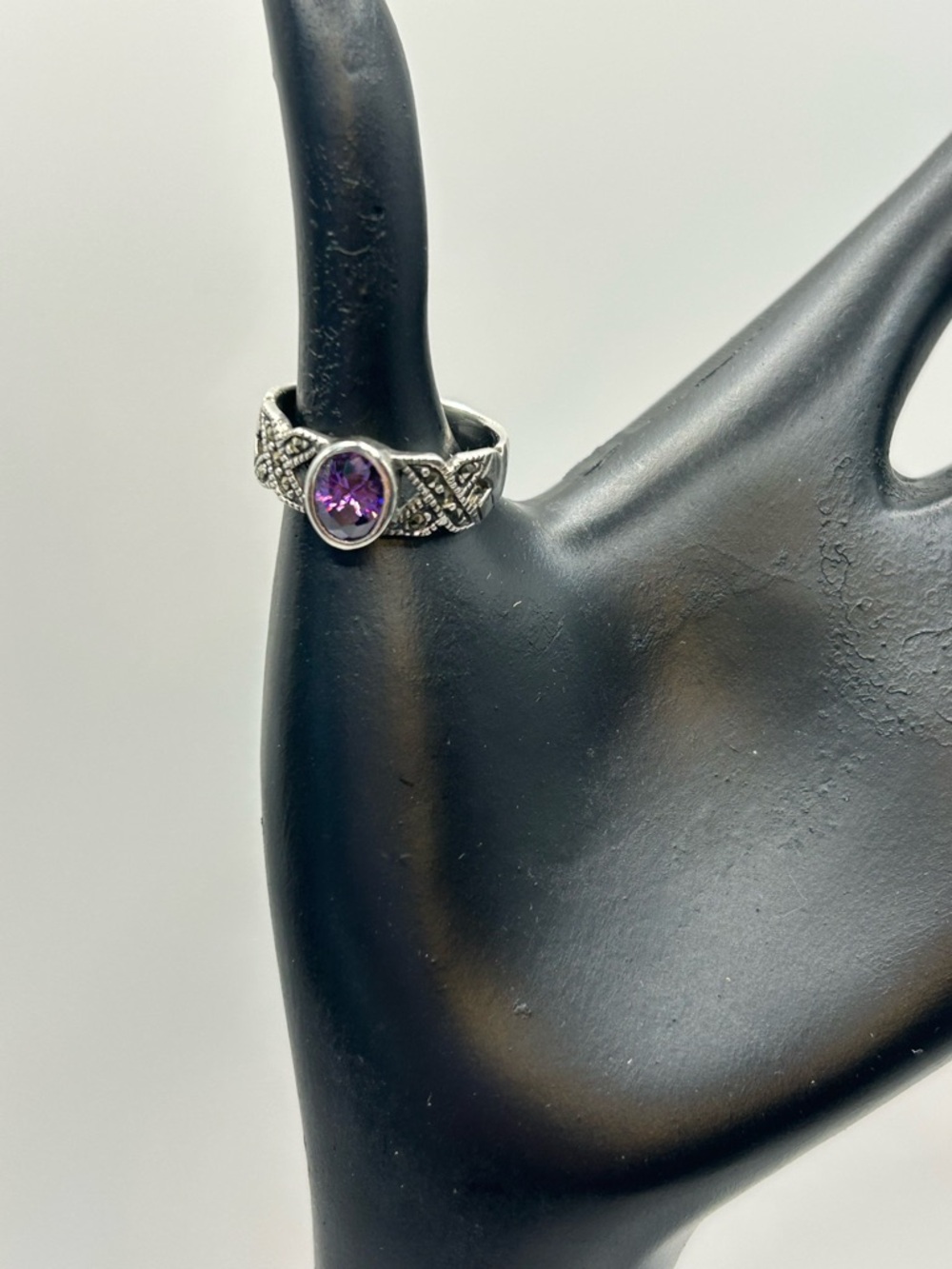 Sterling Silver Marcasite Amethyst Ring